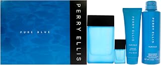 Perry Ellis Pure Blue 3.4oz EDT Spray, 3oz Shower Gel, 6oz Deodorant Body Spray, 7.5ml Travel EDT Spray Men 4 Pc Gift Set
