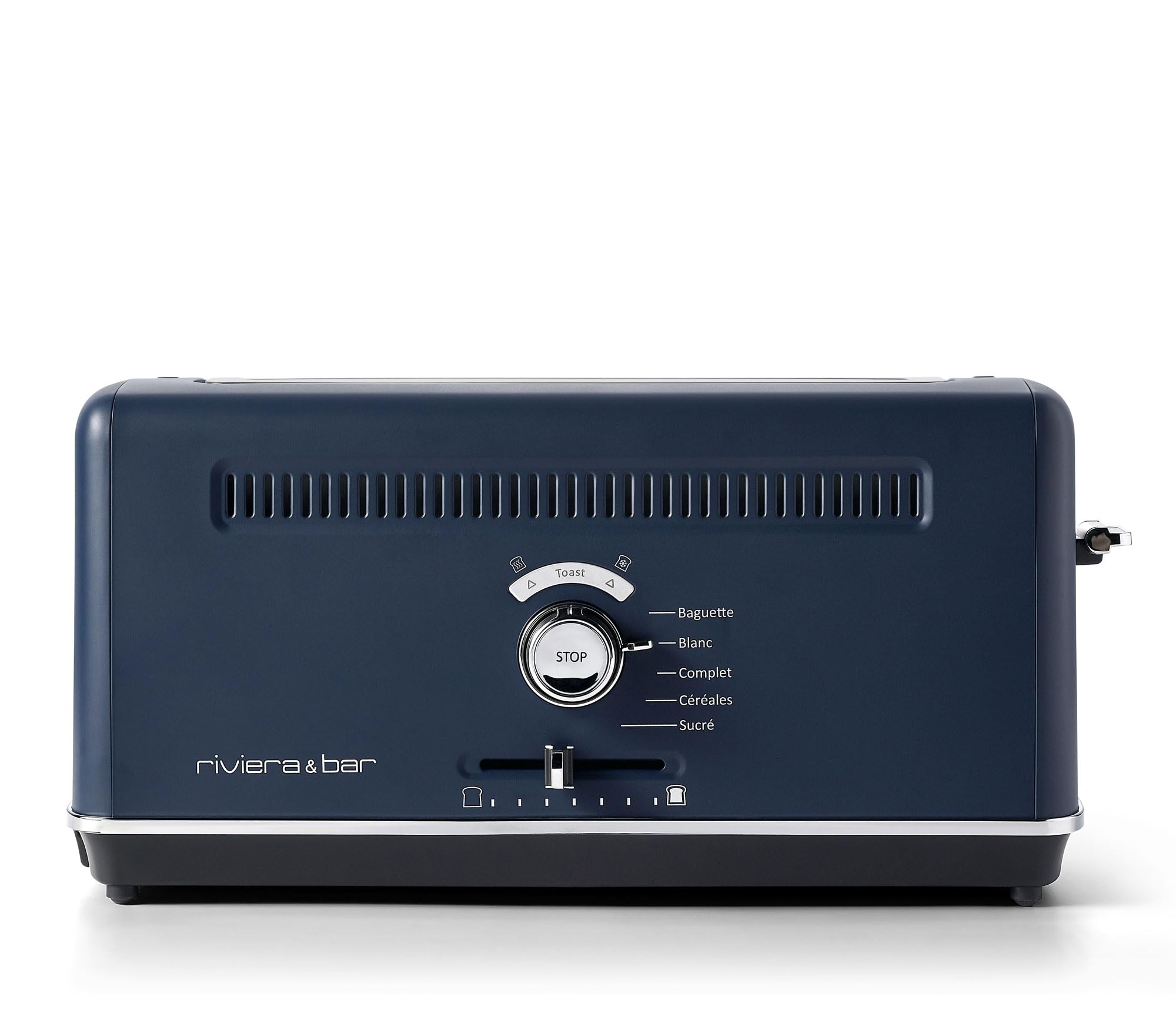 Riviera&bar Grille-Pain Expert - Fente Extra-Longue 26 Cm, 5 Programmes, 7 Niveaux De Dorage, Tiroir Ramasse-Miettes Amovible, Fonction Réchauffage Et Pain Congelé - 1010W - Inox Satiné