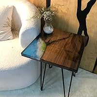 Vista 82 de Mesa de epoxi transparente, mesa de sofá con forma cuadrada, mesa auxiliar de resina de madera, mesa de centro de madera con borde natural para sala