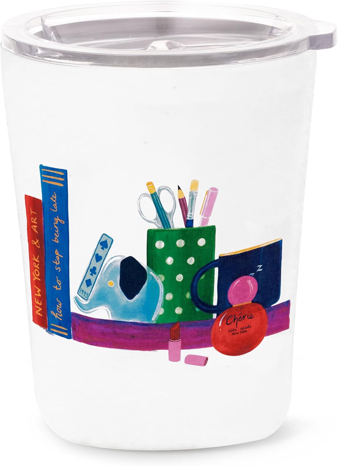 kate spade new york Small Insulated Stainless Steel Tumbler, 12 Ounce Double Wall Travel Coffee Cup with Lid, Charmed Library - Image 2