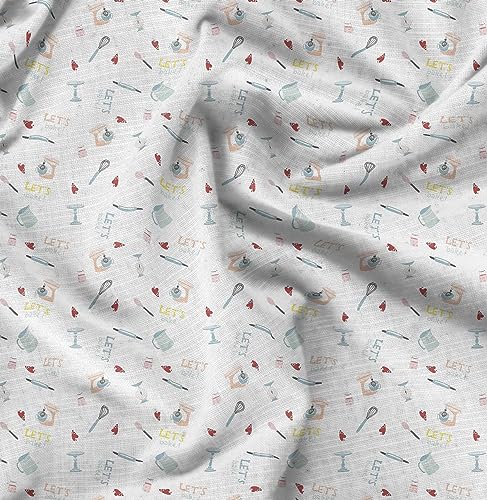 Soimoi Blanc Crepe Poly en Tissu Permet Cuire au Four Cuisine Tissus imprimes par Metre 42 Pouce Large