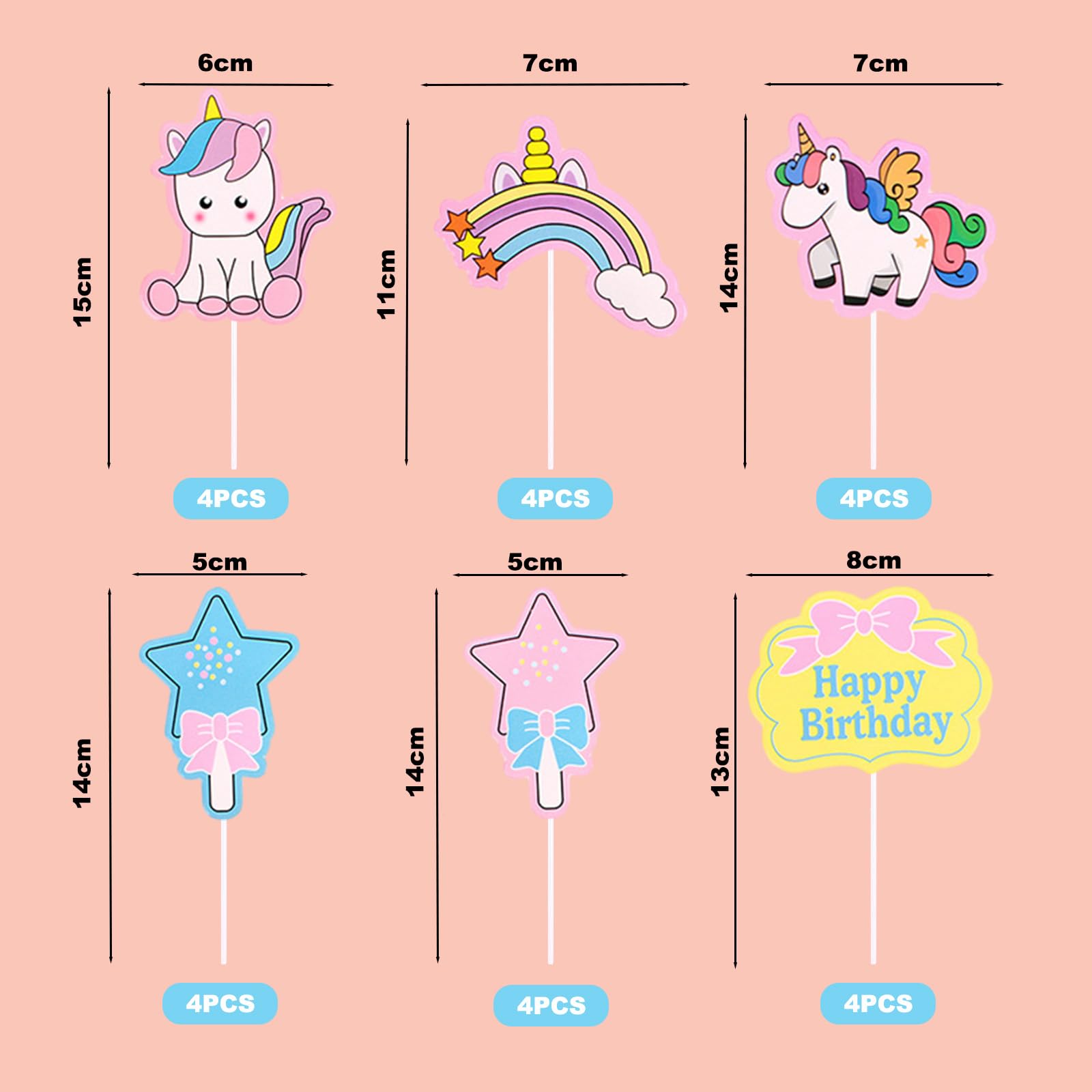 24 Stück Einhorn Tortendeko – Cupcake Topper & Wrapper Für Kindergeburtstag & Feiern