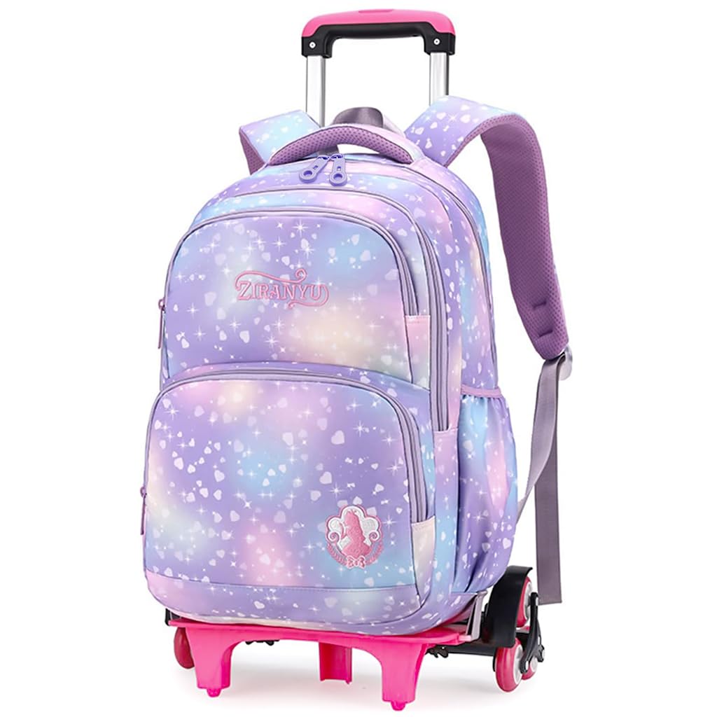School Bag for Girls Kids 7-12 Years Old Cute Heart Print School Trolley Bag with Detachable Wheel Stand-image-16