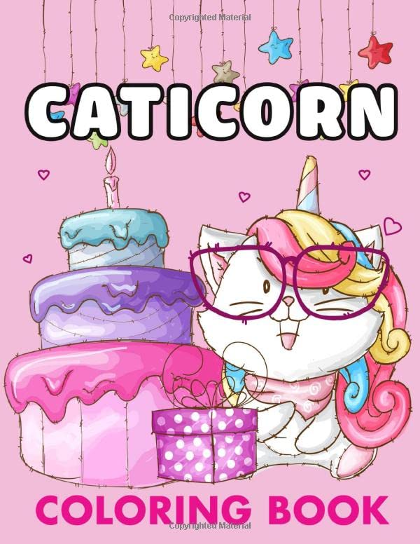 Caticorn Coloring Book Incorporates a variety of adorable designs and creates hours of coloring fun for kids! Featuring caticorns, rainbows, kitten