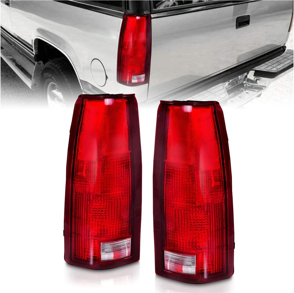 OE Replacement Halogen Tail Lights For Chevy GMC c1500 C/K C10 Silverado Sierra Tahoe Yukon Full-Size Blazer - Driver and Passenger Side, Vehicle Light Assembly, Red