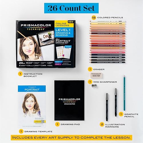Miniatura 4 de Prismacolor Técnica, juego de dibujo de retratos, nivel 1, suministros de arte y lecciones de arte digital, 26 unidades, perfecto para artistas