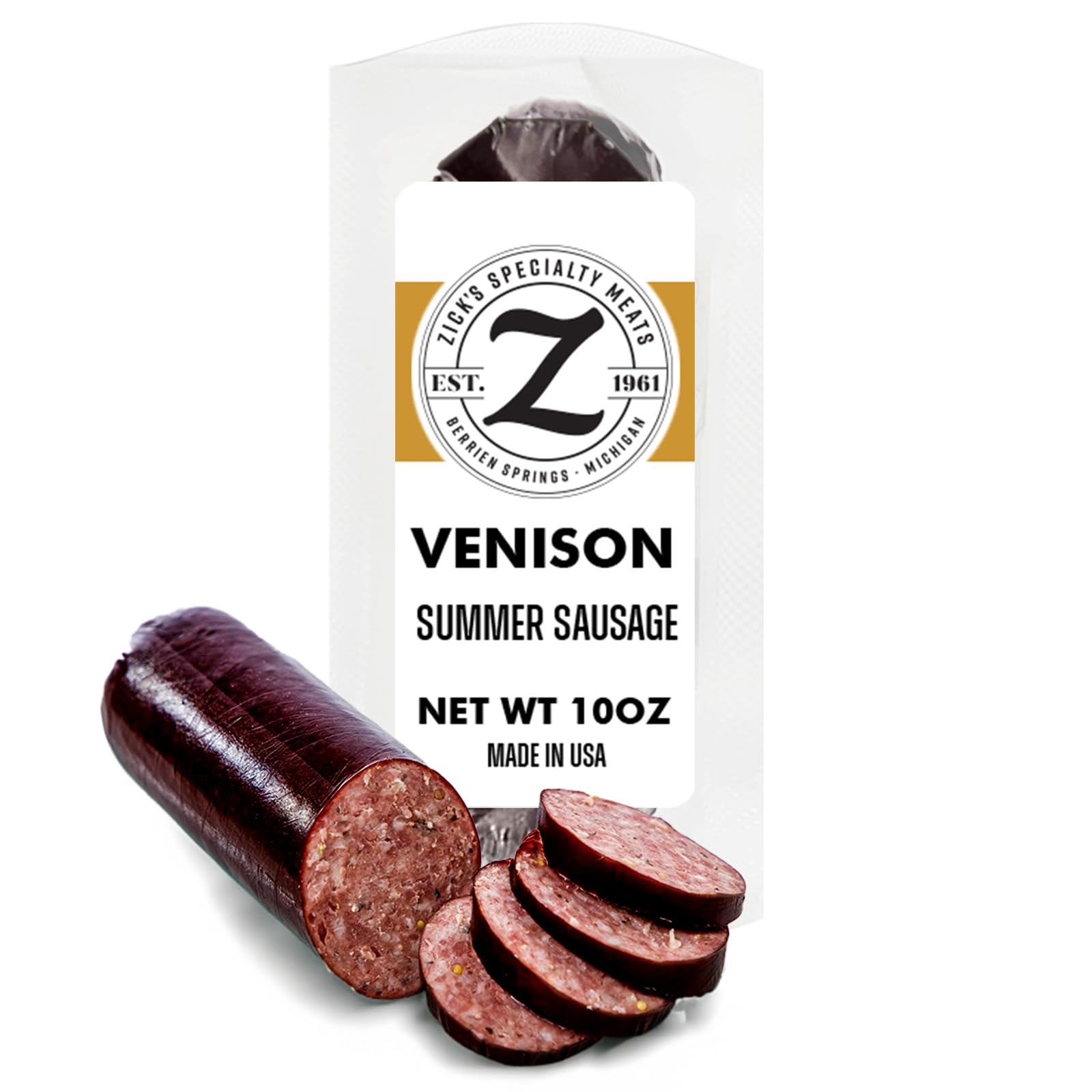 Zick's Specialty Meats Venison Summer Sausage (10 oz) | Beef Sausage, Dried & Smoked Sausages, Venison Jerky Meat, Naturally Cured Meat Sausage, Gift Snack for Meat Lovers, Venison Meats
