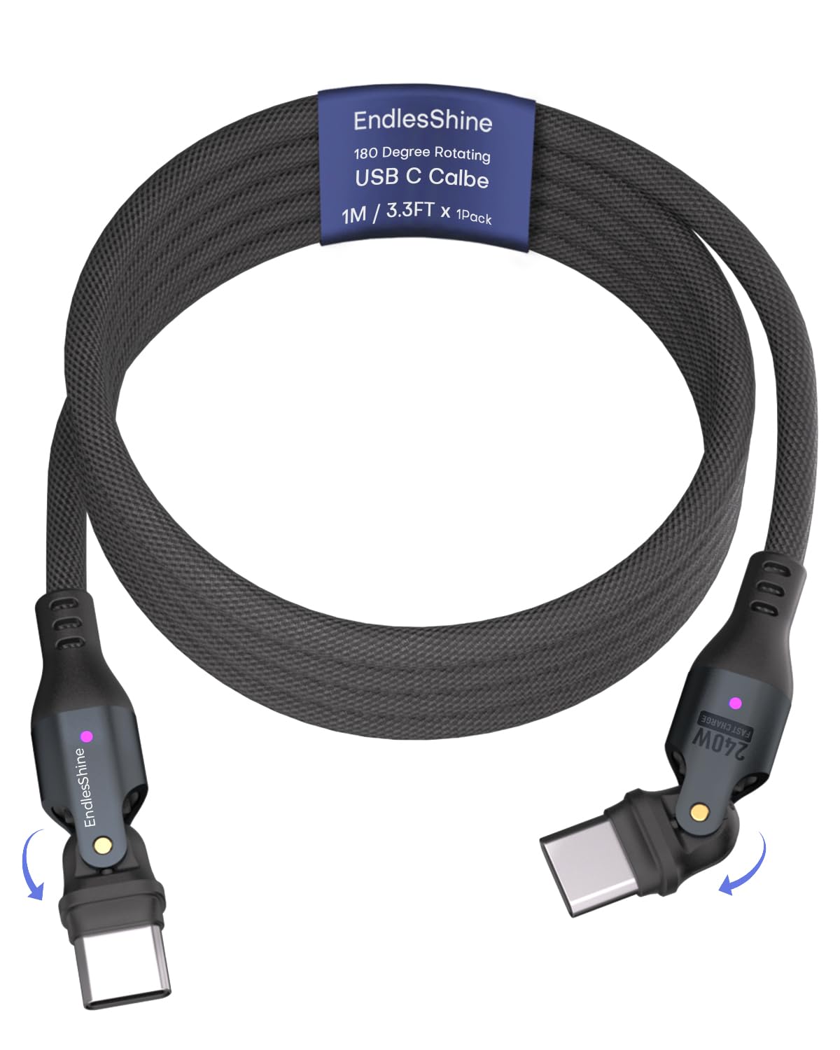 2-Pack USB C To C 240W Fast Charging Cables 10ft - 480Mbps Data Transfer With 360° Rotation