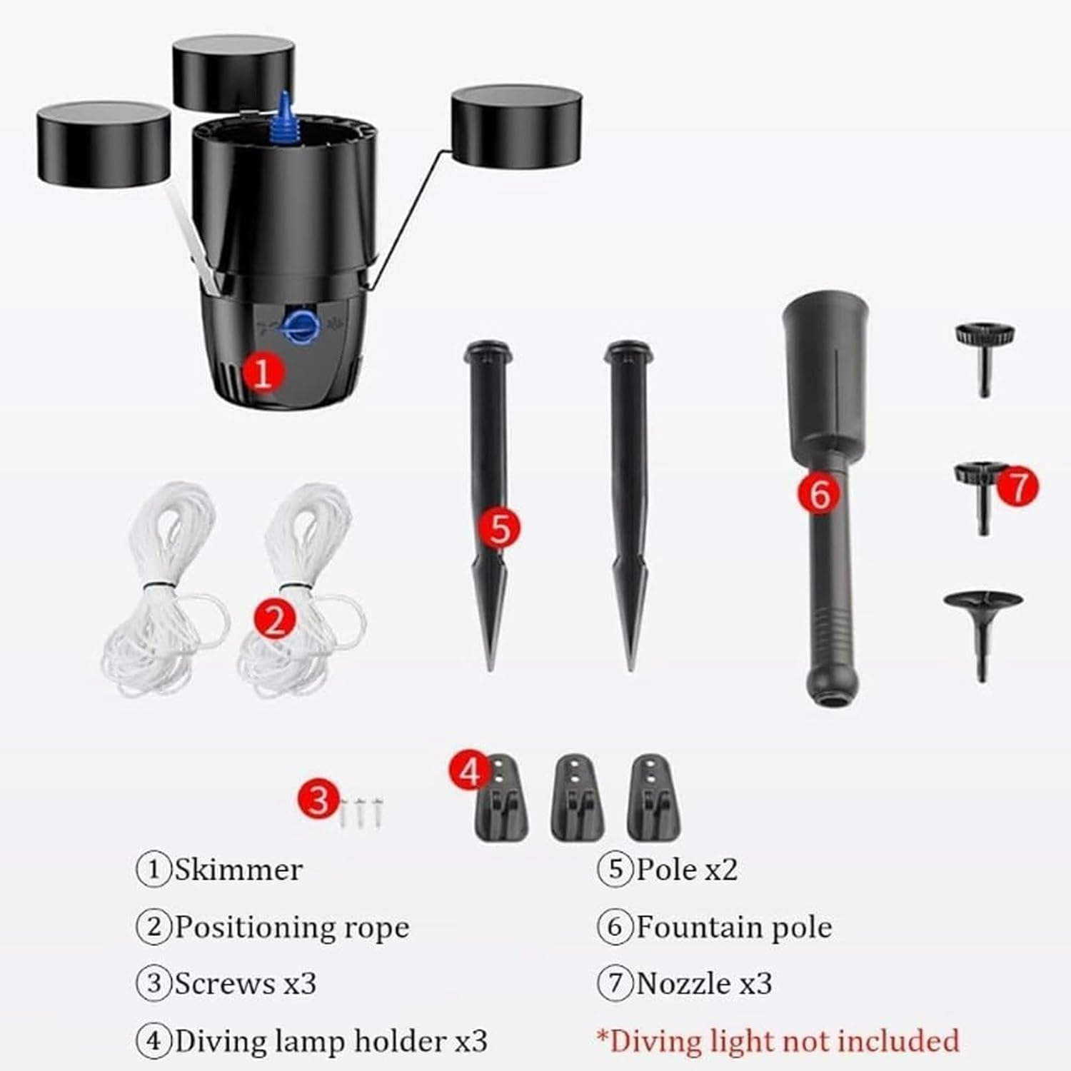 Skimmer galleggiante da 45 W per laghetto e piscina, collettore multifunzionale di foglie cadute con 3 modalità di fontana, efficiente estrattore di superfici per giardini