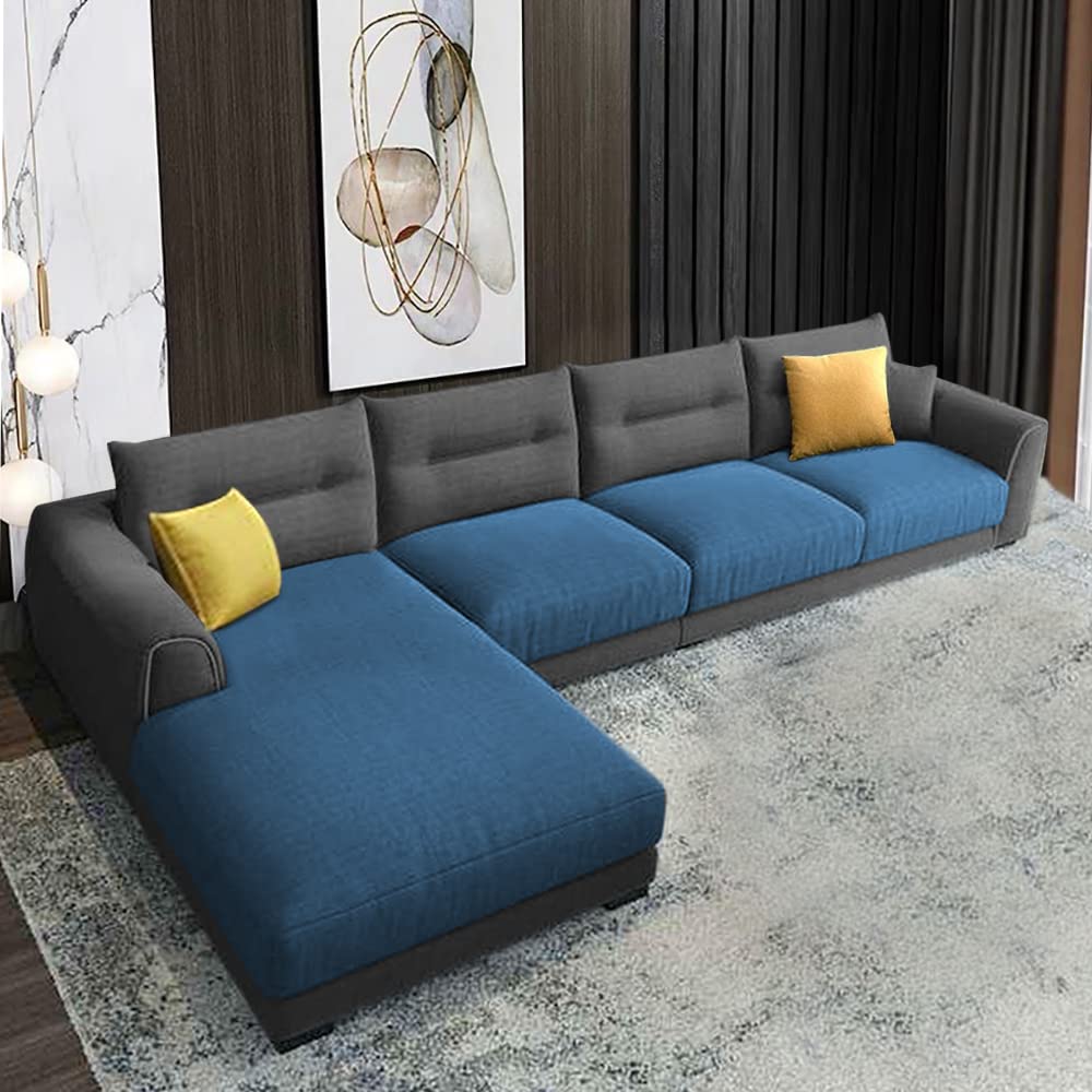 BRAXTON Harper LHS 6 Seater L Shape Sofa Set for Living Room (Black Blue Fabric)