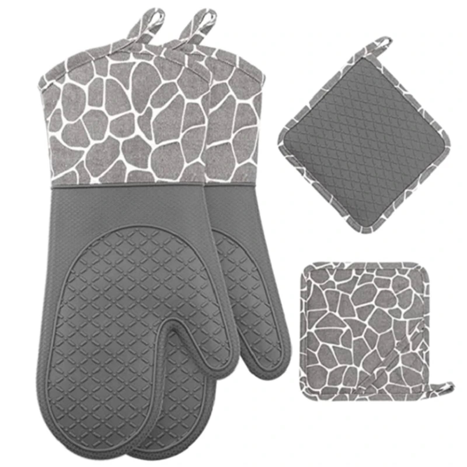 Professional Silicone Oven Mitts Easy To Clean Heat-resistant BBQ Mitt Universal Baking Gloves For Kitchen Tasks(Grey)