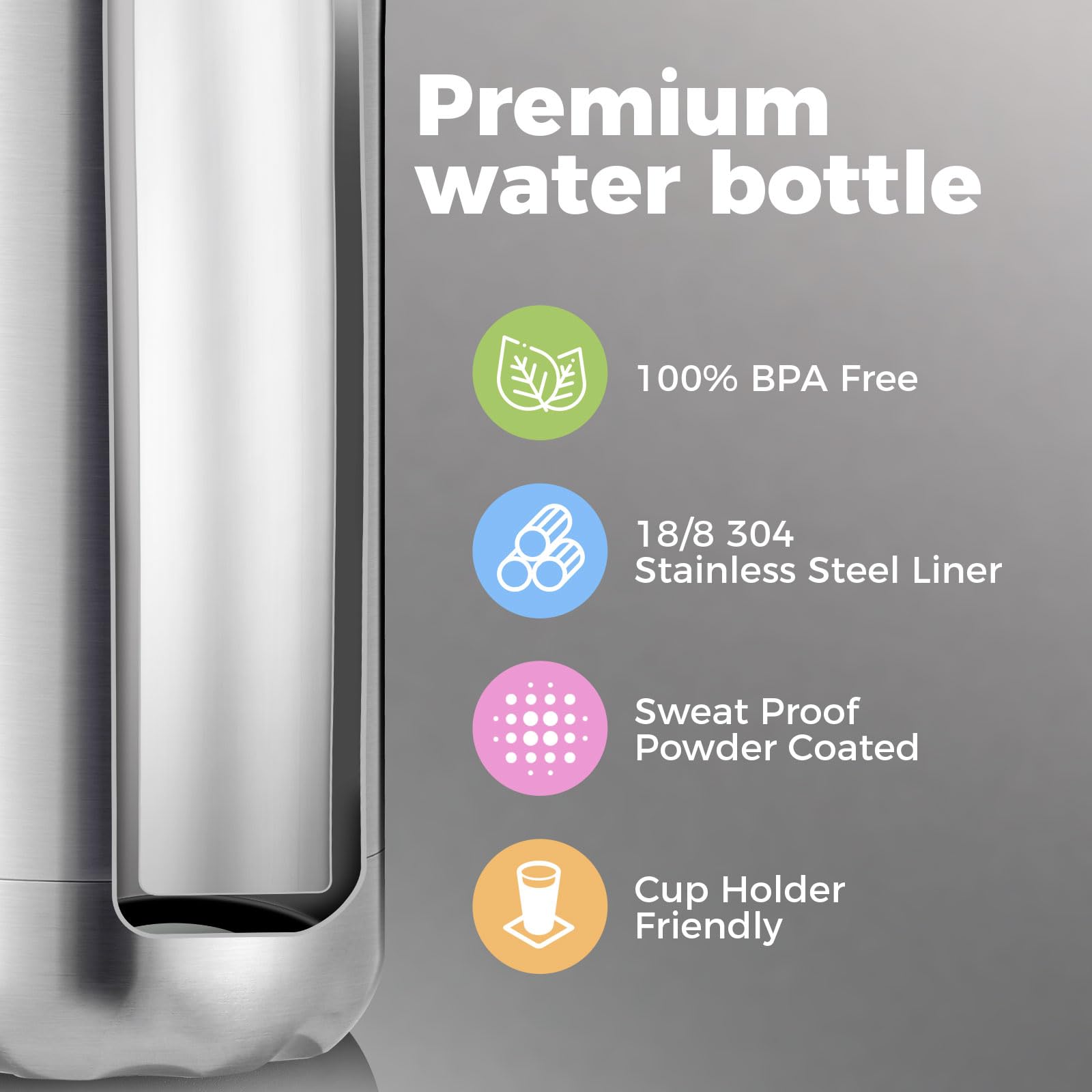 Volhoply 500ml Insulated Stainless Steel Water Bottle, Double Wall Vacuum Flask, Keeps Cold 24h & Hot 12h - Image 4