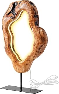 LAPTAIN LED Wood Table Lamp, Irregular Bedside Lamp with Dimmable, Creative Home Decor Table Lamp, Bedside Night Light for Bedroom, Living Room, Large