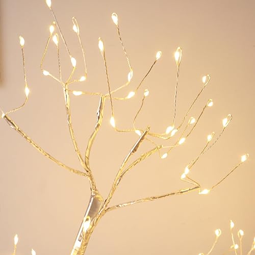 Miniatura 7 de Mycznsyard Luz LED para árbol de hadas, rama plateada, luz artificial de árbol bonsái de 20 pulgadas, funciona con bateríaUSB, 8 modos de