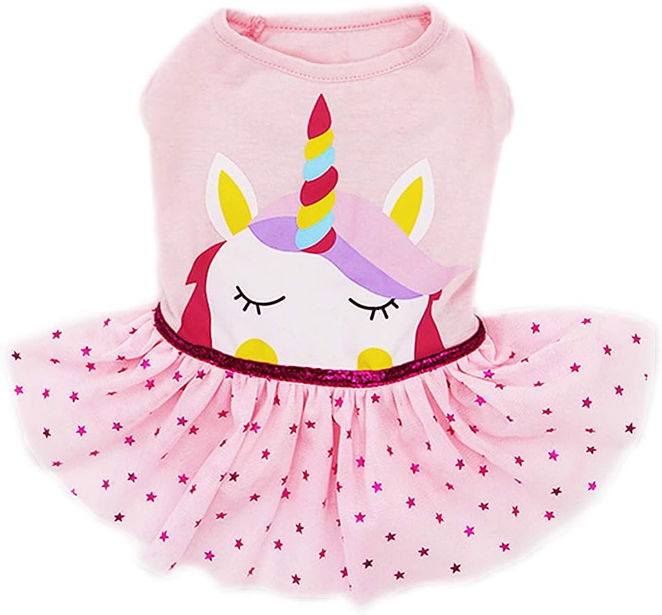 KYEESE Dog Dresses Unicorn Pink Dog Party Dress for Small Dog Sundress Dog Birthday Tutu Dress