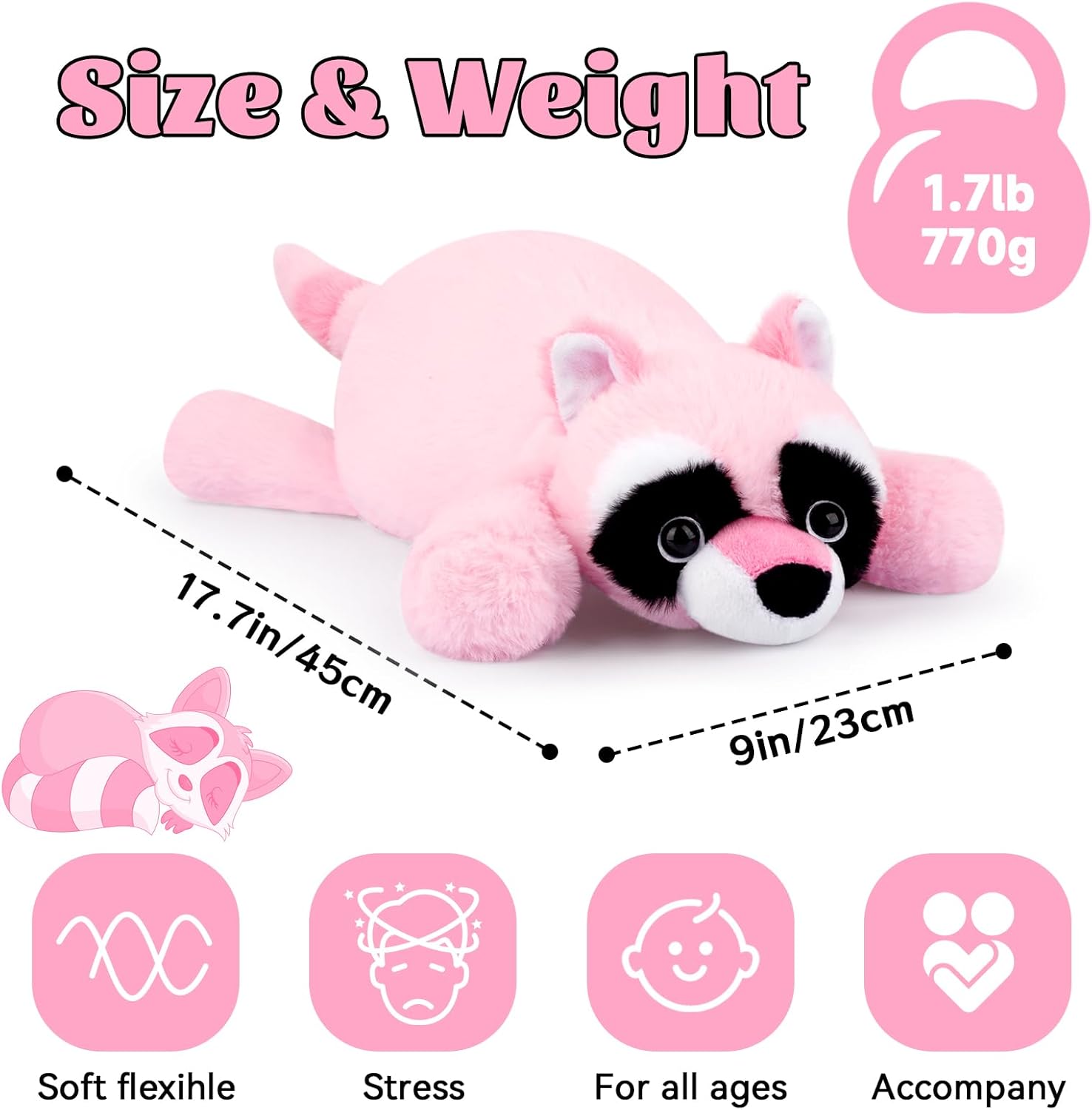 Raccoon Plush - 17" 1.7lbs Pink Stuffed Animal, Soft Huggable Raccoon Plushie for Kids, Cute Plush Toy for Kids, Birthday Gifts for Girls