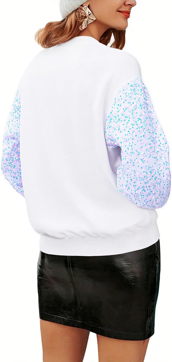 Christmas Sequin Sweater Womens Believe Christmas Sweatshirt Crewneck Long Sleeve Xmas Holiday Knit Pullover Top