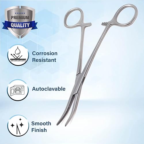 Miniatura 6 de Rankin Kelly - Pinzas para hemostato de 6.25" (15.9 cm) curvadas con mandíbulas de media dentada y construcción de acero inoxidable de primera