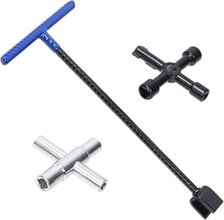 Swpeet 3Pcs Water Meter Key Wrench and 4-Way Sillcock with 4-Way Multi Functional Utility Tool Assortment Kit, Industrial Grade Curb Key Water Shut Off Tool Perfect for Valves, Faucets, and Spigots