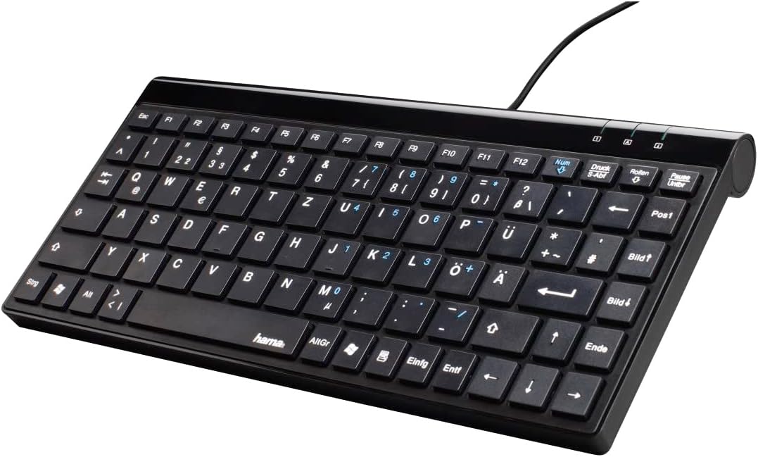 Hama | Teclado Mini con Cable (Ajuste de inclinación, Enchufe USB Tipo A, 88 Teclas, Teclas Planas), Color Negro
