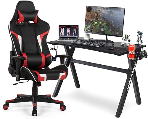 Miniatura 10 de GYMAX Juego de escritorio de silla de juegos de masaje silla giratoria de computadora de carreras con soporte lumbar silla ergonómica de oficina