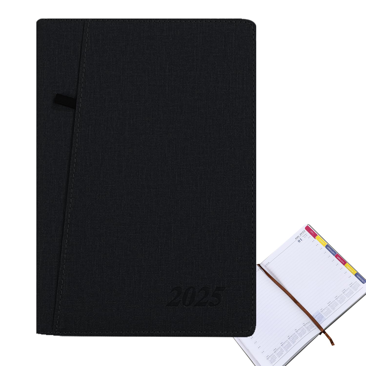 QUEENADA 2025 A5 Hardcover Executive Notebook - 365-day Premium Thick Paper Diary Notebook, Suitable for office, School, Home, Business Writing, and Note-Taking(Black)