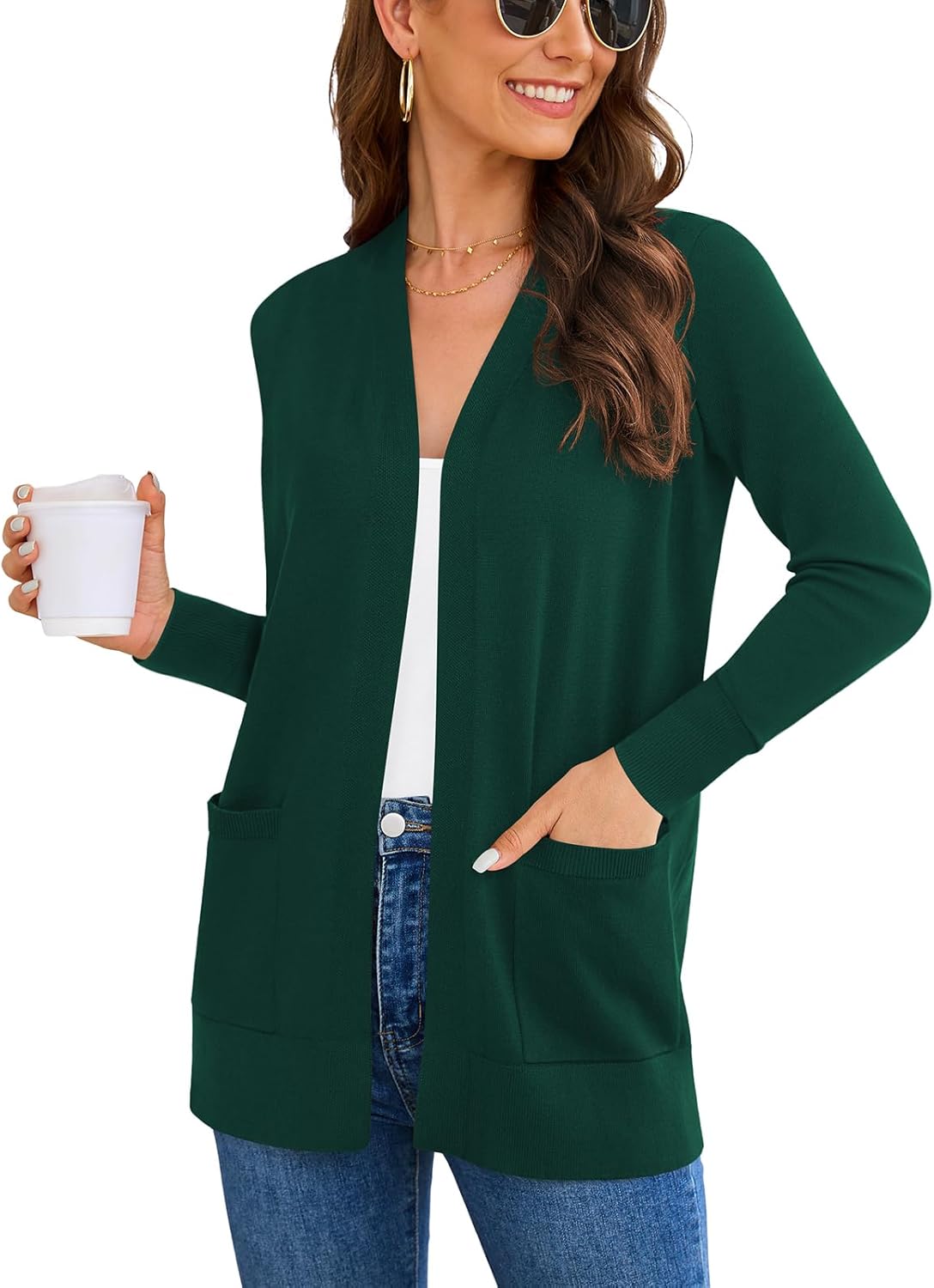 Women's 2025 Long Sleeve Cardigan Sweaters Fashion Casual Soft Knit Business Coat Vest with Cozy Pockets (S-3XL)