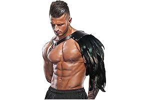 Gothic Feather Harness Costume for Men Adjustable Faux PU Leather Shoulder Armor...