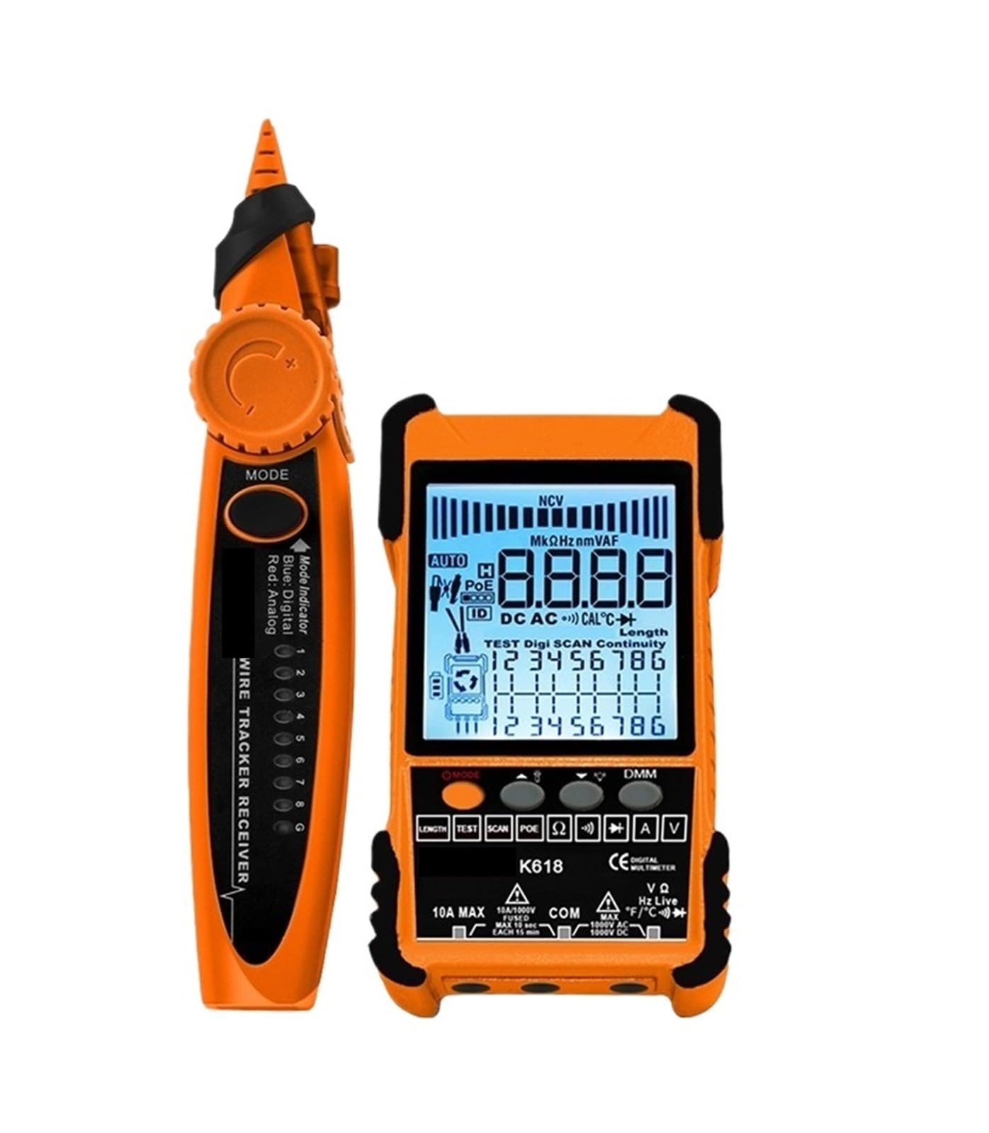 Localizzatore di Cavi, Tester for cavi portatile da 500 m con display LCD Analogs Digital Search POE for multifunzionale