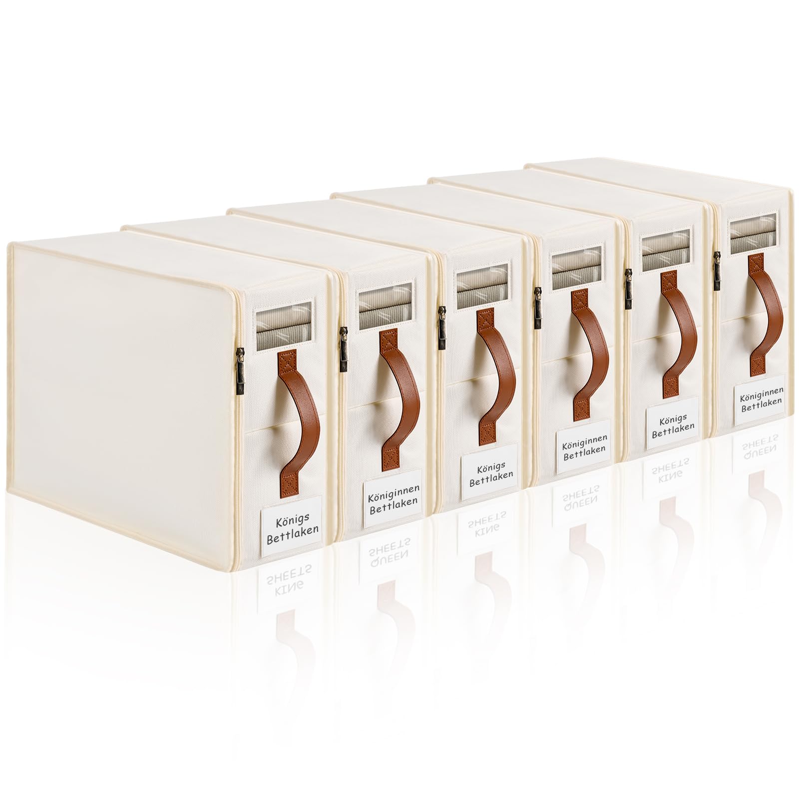 KitHero Bettwäsche-Organizer 6er Pack – Aufbewahrungsbox mit Reißverschluss, Etikett, Griff, Fenster – Schrankorganizer für Bettlaken, Kleidung, Bettdeckenbezüge, Spielzeug