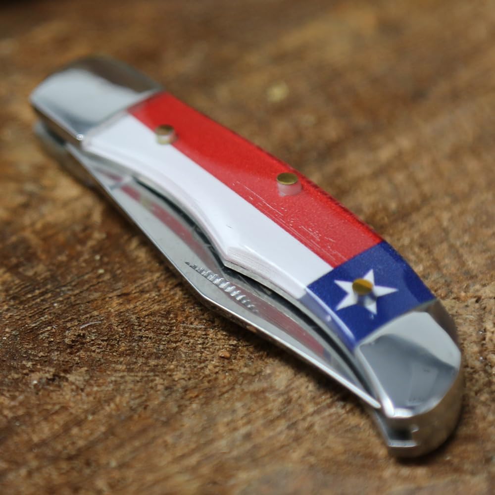 WHISKEY BENT HAT CO. Mini Hunter Folding Pocket Knife 2.75" Closed Length 440C Stainless Steel Blade (God Bless Texas)
