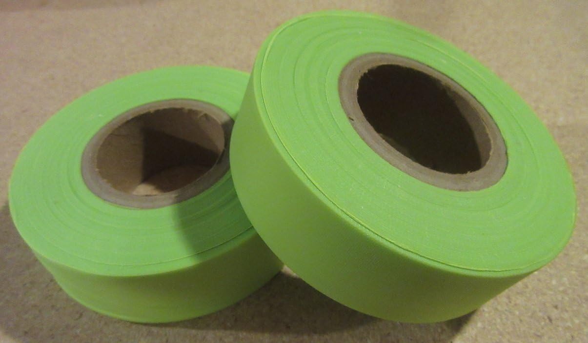 12 Pack Fluorescent Flagging Tape Non-Adhesive Plastic Ribbon 150 feet. 4mil thick. 1 inch wide. 12 Rolls (Lime)