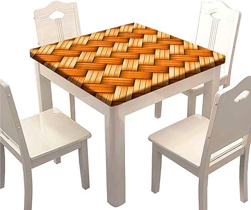 Miniatura 27 de SongYi Mantel cuadrado de grano de madera, textura de madera marrón, borde elástico, decoración del hogar, cubierta de mesa de poliéster, Grano de