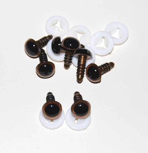 celloexpress Pack of 4 Pairs - GLASS LIKE Light Brown Eyes with Plastic Backs - 15mm - Safety Eyes for Soft Toy or Teddy Bear Making