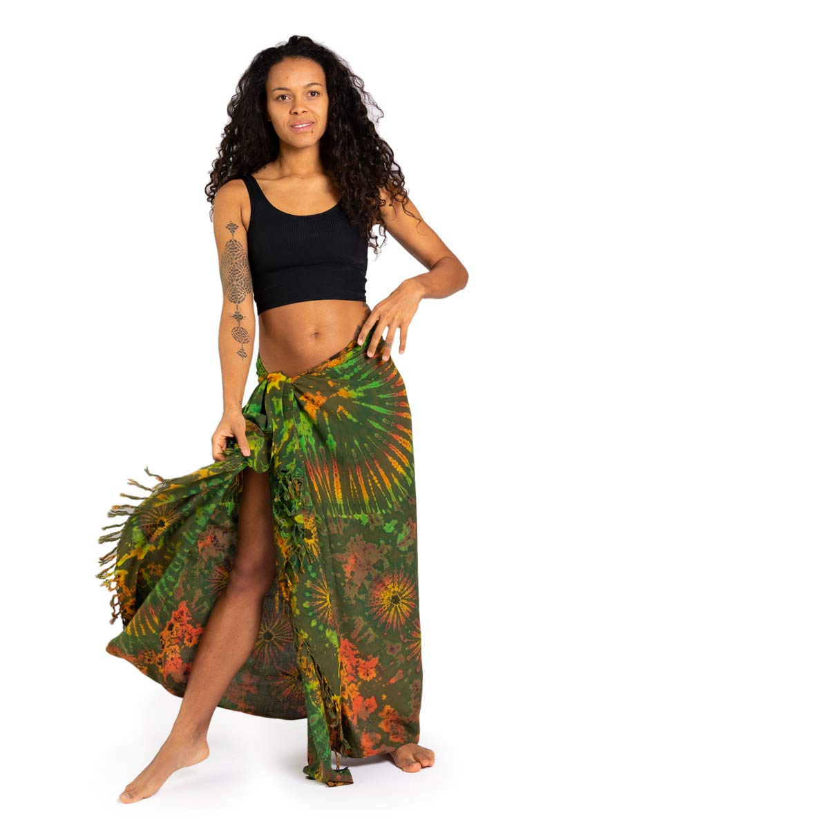 Panasiam Unisex Green Multicolor Sarong Tiedye 190X116cm