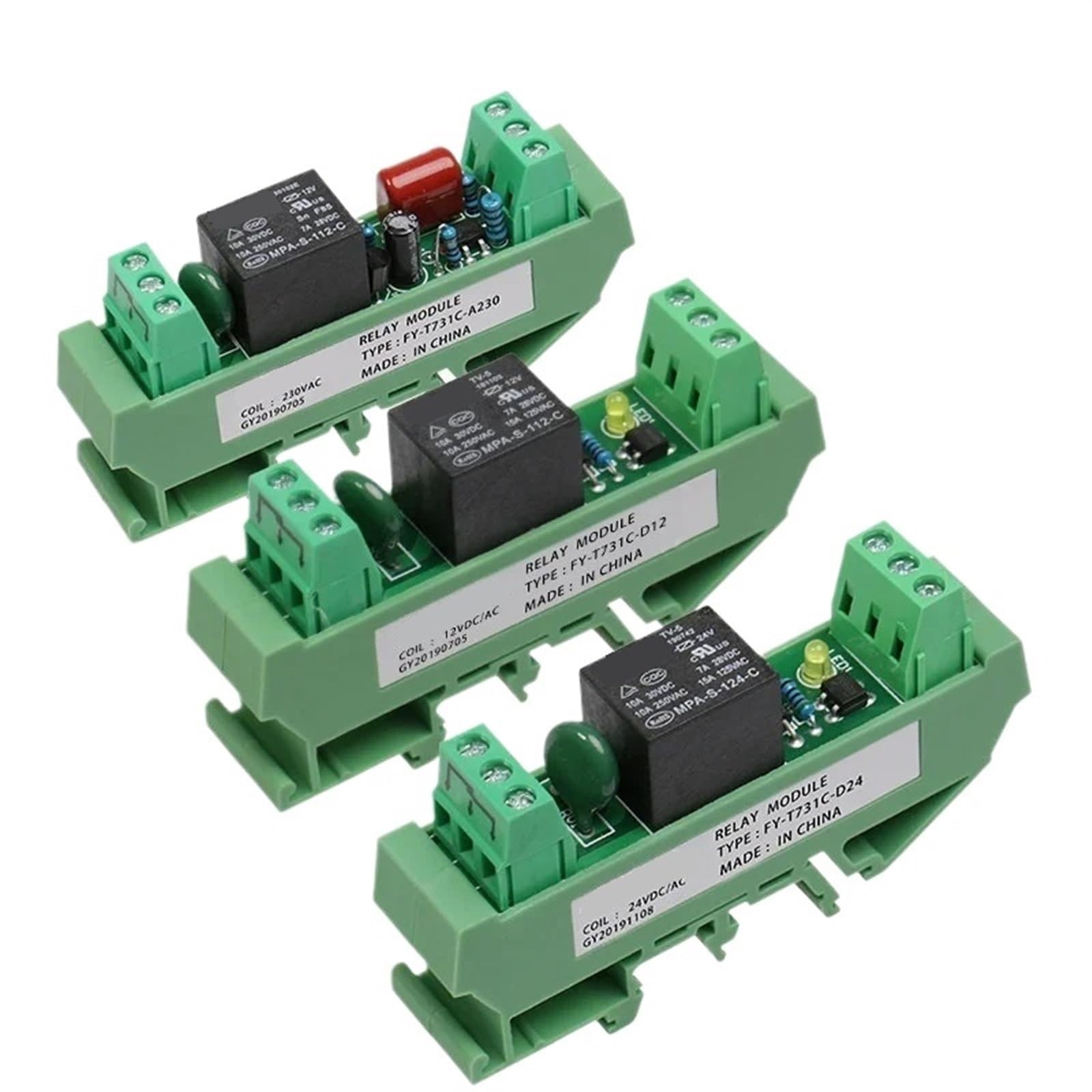 Relais de Contrôle Multi-Tension 5V à 230V AC Boîtier Rail DIN Isolant
