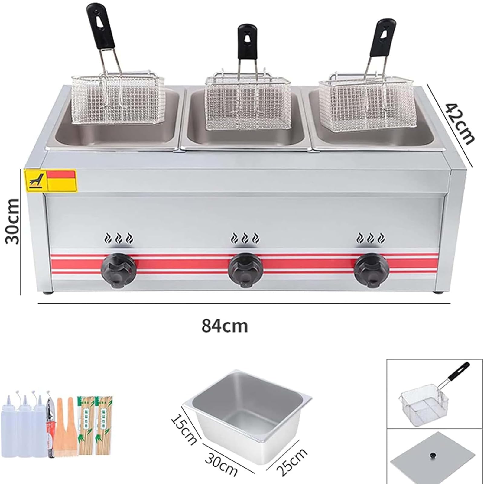Generico Friggitrice A Gas di Grande capacità da 10 20 30 Litri Friggitrice A Gas Gpl Commerciale in Acciaio Inossidabile con Cestelli E Coperchi per Uso Domestico E Commerciale,C