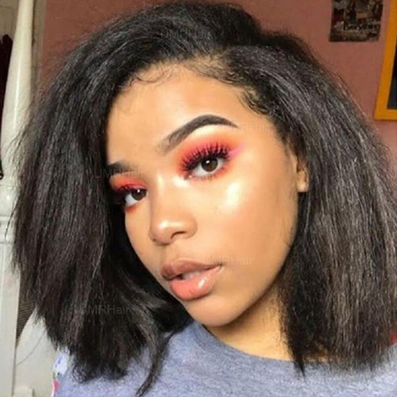 Miniatura 7 de Peluca de poliuretano de 12 pulgadas con base de seda, pelucas de cabello humano corto Yaki Bob para mujer, pelucas de cabello humano italiano Yaki