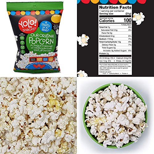Yolo! Snacks - Individual Bag Snack Size Popped Popcorn - Gourmet Variety Pack Cheddar, Sea Salt, Maple And Original Flavors - 18 - 21 Grams - 24 Count Case #TOP4