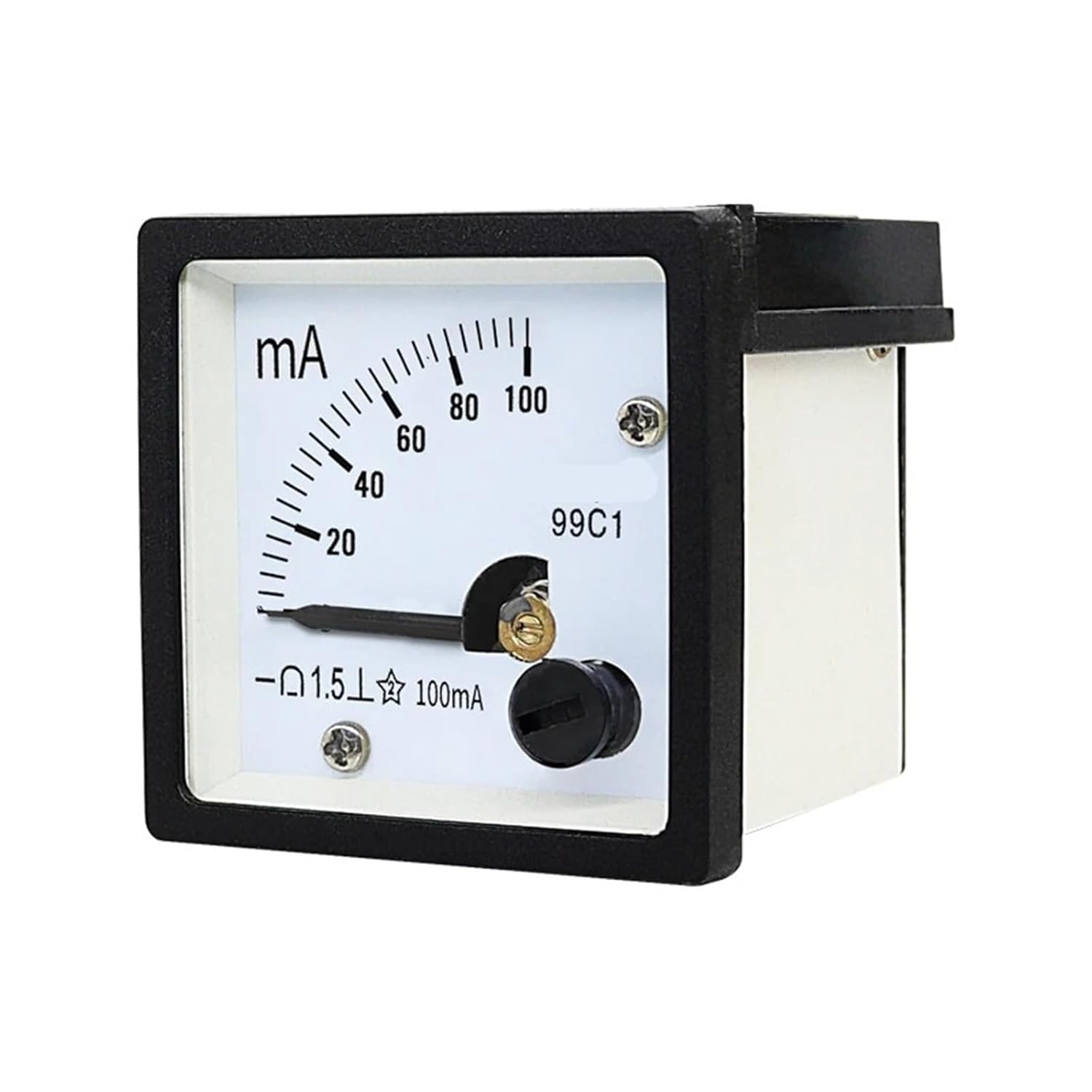 Analog Ammeter 99C1 DC Panel Meter Pointer 1ma2ma3ma5ma10/20/30/50/100ma 1Pcs ﻿(1MA_48*48MM)
