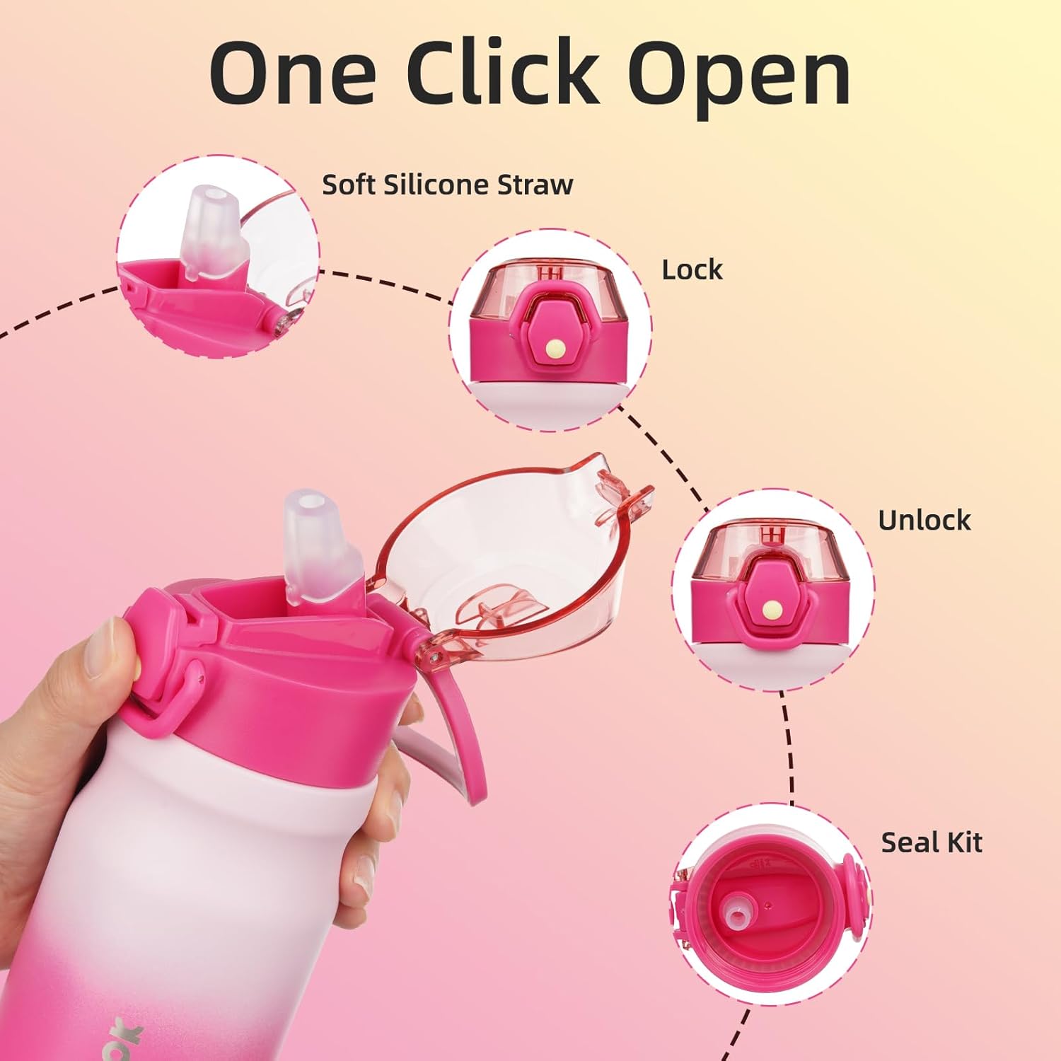 BJPKPK Insulated Water Bottle 14oz Stainless Steel Water Bottles with Straw and Carry Handle Double Wall Metal Thermal Flask,Cherry Blossom - Image 3