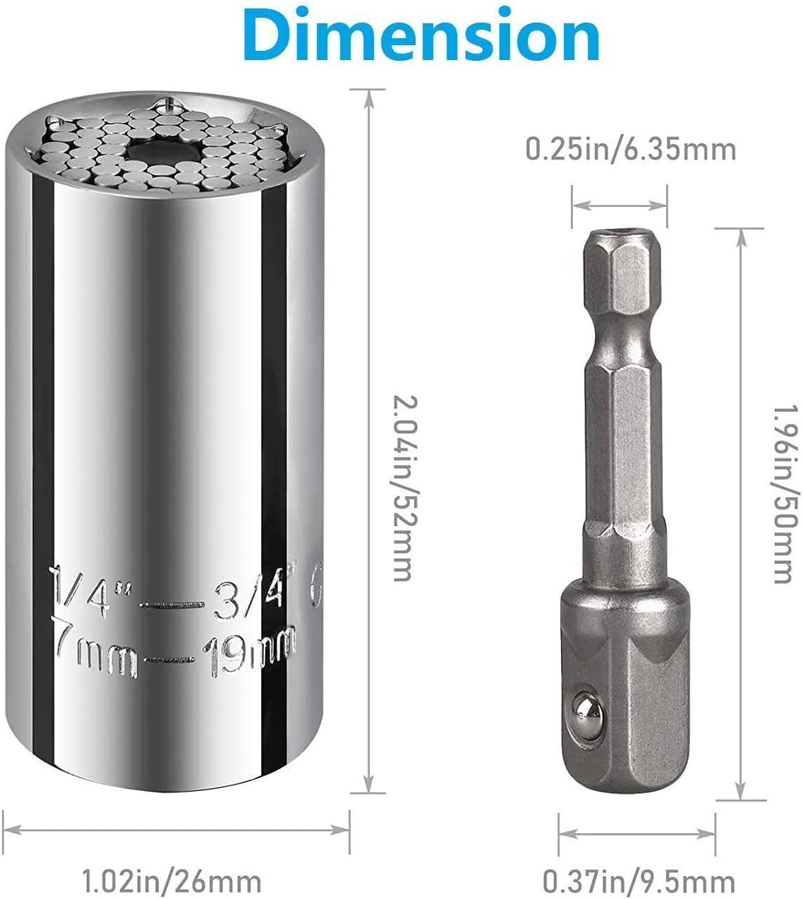Universal Socket, Professional Socket Grip Adapter 1/4 to 3/4 inch (7-19mm) Ratchet Wrench Power Drill Adapter Tools Gifts for Men Him Husband Dad Father DIY Handyman