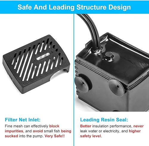 Miniatura 4 de Bomba de agua sumergible pequeña de 95 GPH 5 W, mini bomba de fuente, ultra silenciosa para acuario, pecera, estanque, estatua, hidroponía