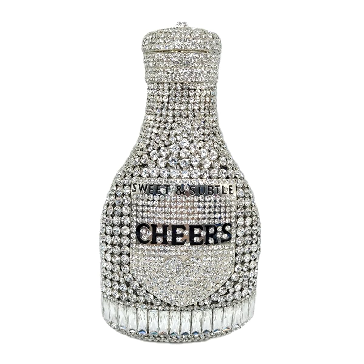 WuDiaoer Women Champagne Bottle Rhinestone Clutch Unique Evening Bag Crystal Dinner Handbag Bride Purse for Party Cocktail, Silver