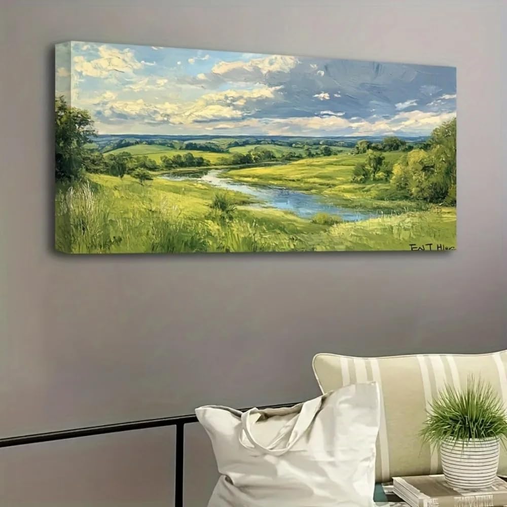 GOSRD Canvas Prints Poster Natural landscape vintage oil painting, canvas printed artwork with picture Home interior Decoration(70X140cm/Frameless)