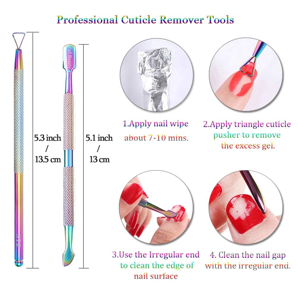 TOROKOM Kit di 6 spingi cuticole professionale, in acciaio inox, a doppia estremità, per manicure e pedicure, per la cura delle unghie, pulizia delle unghie dei piedi, con custodia (camaleonte)