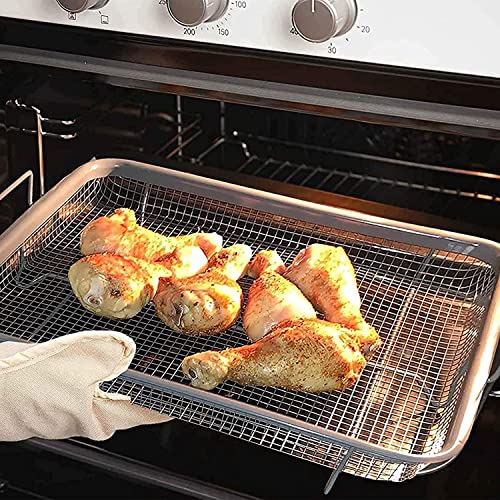 PIQIUQIU Edelstahl Grillkorb Multifunktion Grillgitter Backkorb für Pommes Frites, Grillen (30x 22x 5CM)