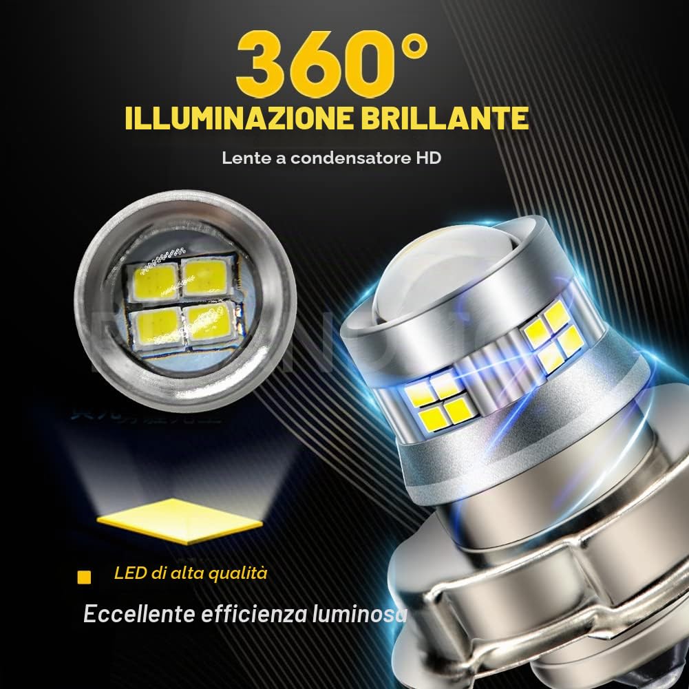 Ruiandsion 2 lampadine LED P26S per fari moto, 10-30 V, super luminose, chipset 2016 20SMD, con lente di proiezione, per fari moto, colore bianco