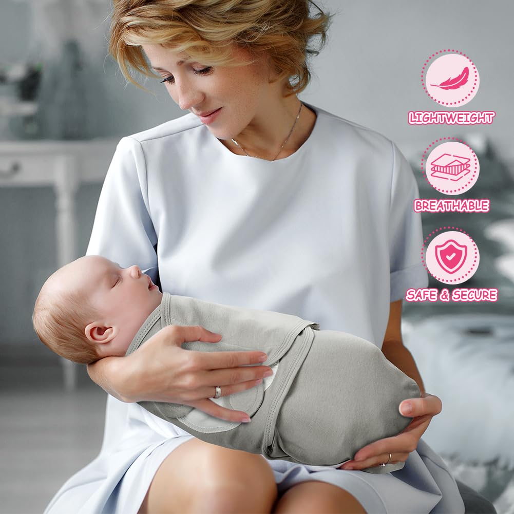 AYBUY 3 Pack Baby Swaddle Suit,Baby Swaddle Sack for 0-3 Months Newborn Breathable Organic Cotton Fabric,Baby Blanket Wrap with Adjustable Velcro Newborn Baby Gifts,Grey - Image 4