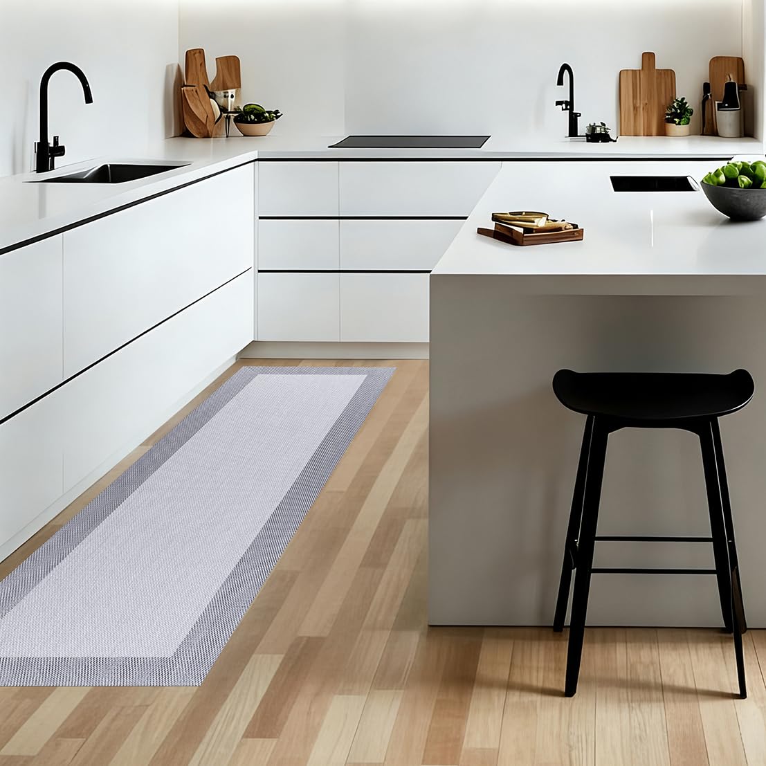 Tappeto Cucina vinile in tessuto Intrecciato Premium Lavabile, Antiscivolo, Antimacchia ed Extra Piatto. Tappeti Runner per Corridoio e Cucina di Massima Qualità Grigio con bordura 60x90 cm STORESDECO